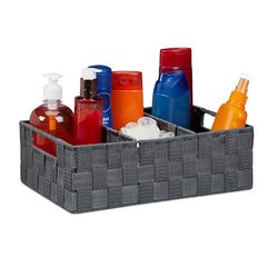 Relaxdays Cestino Portaoggetti con Scomparti, per i Cosmetici da Bagno, con Impugnature HxLxP: 10 x 32 x 21 cm, Grigio