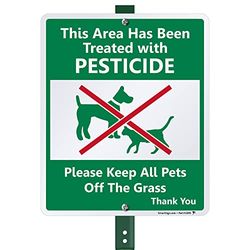 SmartSign Znak "Area Treatated with Pestycides, Keep Pets Off Grass" na trawnik | Aluminiowy znak 25 cm x 30 cm ze słupkiem 3'