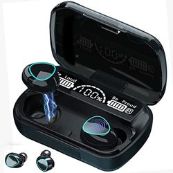 ASDRTB Wireless Earbuds, Bluetooth 5.3 Headphones with Deep Bass, IPX8 Waterproof, 42H Playtime, Mini Earbuds with Dual Mic and LED Display, In Ear Earphones for Running Sport Gym Workout Black