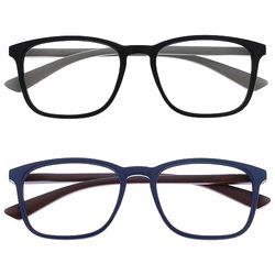 OPULIZE Max Gafas de Lectura - Pack de 2 - Marco Rectangular Clásico Grande - Negro Mate Azul - Unisex Hombres Mujeres - Bisagras de Resorte - RR78-13 - +2.00