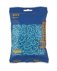 Hama Perlas 201-49 – Bolsa de perlas para planchar con aprox. 3000 cuentas medianas para manualidades con diámetro de 5 mm en color azul celeste, diversión creativa para grandes y pequeños