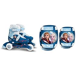 Stamp Frozen II Adjustable Two in One 3 Patines en Linea, Girls, Azul & Blanco, Talla 27-30 + - Elbow & Knee Protectores Frozen II, Color Blue, (RN244094)