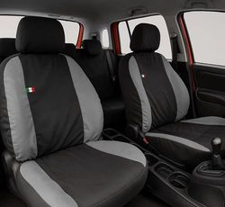 Auto Accessori Lupex Housses de siège Auto compatibles avec Panda à partir de 2012, fabriqué en Italie, Tissu Polycoton, Ensemble Complet (Noir, Gris Clair, 01 - Dossier arrière Entier)