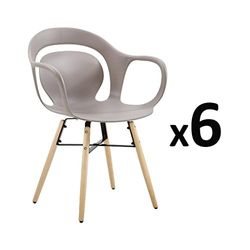 Zons Impossible – Juego de sillas de comedor con asiento blanco, marrón, 6