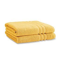 Catherine Lansfield Zero Twist - Set di 2 teli da bagno, 90 x 140 cm, colore: ocra