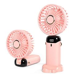 JANREAY Mini-handventilator, USB-bureauventilator, kleine tafelventilator met 5 snelheden en 3000 mAh USB-accu, opvouwbare elektrische ventilator voor reizen, kantoor, huishouden (roze)