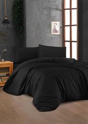 Nuit Des Rêves Parure de lit Double en Coton renforcé de qualité supérieure - 200 x 200 cm - avec 2 taies d'oreiller - Fermeture à Bouton - Lavable en Machine à 30 °C - Noir