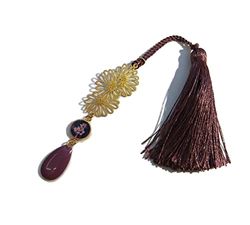 Segnalibro fiore retro resina pompon paillettes motivo stampa oro a scelta (Viola)