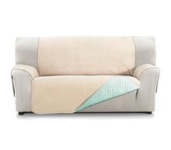 Martina Home Milano sofföverdrag 2-sits vändbart vadderat sofföverdrag XL aqua/beige