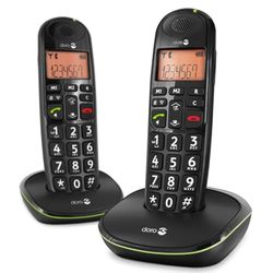 Doro PhoneEasy 100w Téléphone sans Fil DECT pour Seniors avec Grandes Touches et Son Amplifié (Noir X 2)