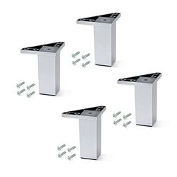 EMUCA - Pés para móveis de plástico cinzento metalizado, pernas para móveis, lote de 4 pés de altura 120 mm com parafusos de montagem