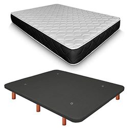 Duérmete Online Base tapissée 3D renforcée Anti-Bruit + Matelas viscoélastique Pocket Visco Pieds en Bois Couleur Cerisier, Noir, 135 x 180 cm