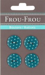 Frou-Frou 7090 18 211 - Bottoni in Nylon, Confezione da 4 Pezzi, Motivo: Pois, Colore: Turchese