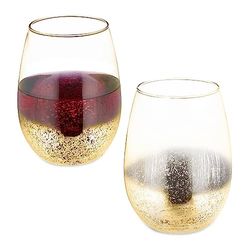 Relaxdays, Juego de 2 Unidades, Color Dorado Copas de Vino sin Tallo con Capacidad de 500 ml Cada Una, Set de 2, Vasos para Servir Agua o Postre, Cristal, 12 x 9,5 x 9,5 cm