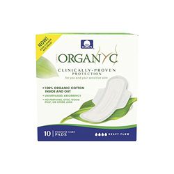Organ(y)c, Compresas de Algodón Certificado 100% Biológico para Sangrado Abundante - 1 paquete x 10 unidades