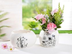 Pack of 4 Planter, Egg motif, Porcelain, white, PU 4, H. 11 cm, D. 13 cm