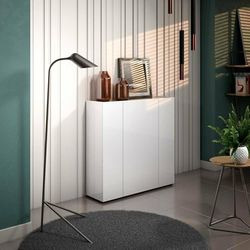 Dmora Scarpiera Mbizana, Mobile portascarpe, Armadio da Ingresso Multiuso, Mobiletto per Calzature, Made in Italy, 116x35h115 cm, Bianco Lucido e Rovere