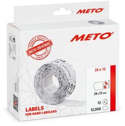 Etiquetas Meto para etiquetadoras manuales (26x12 mm, 1 línea, blanco, 12.000 unidades, adherencia permanente, para Meto, Contact, Sato, Avery, Tovel, Samark, etc.)