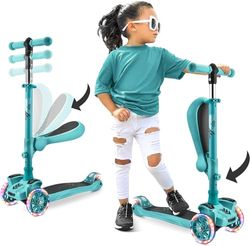 Hurtle Trottinette Enfant, Trottinette 3 Roues, Patinette Enfant Pliable avec Hauteur Ajustable, Plateau Antidérapant, LED Roues Lumineuses, Trottinette pour Fille/Garçon de 2 à 12 Ans