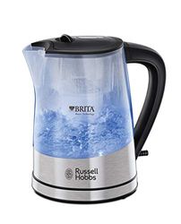 Russell Hobbs Hervidor de Agua Eléctrico Purity - 1 litro, 2200W, Filtro Brita, Indicador Cambio de Cartucho, Iluminación Azul, Plástico, Detalles en Acero Inoxidable, Plata - 22850-70