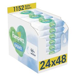 Pampers Harmonie Aqua Baby Wipes 24 Packs of 48 Wipes = 1152 Baby Wet Wipes, Help restore natural skin pH,delicate lotion with 99% water