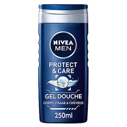 NIVEA MEN Gel douche Protect & Care (1x 250 ml), Gel douche homme 3-en-1hydratant, Soin lavant à la formule hydratante enrichie en Aloe Vera