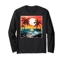 Palma Elegante Paesaggio Tropicale Astratto Maglia a Manica