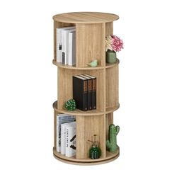 Relaxdays boekenkast roterend, 15 vakken, houtlook, draaikast, voor boeken, dvd's, H x Ø: 104 x 50 cm, boekenrek, natuur
