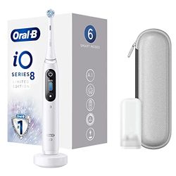 Oral-B iO Series 8 Brosse à Dents Électrique Rechargeable avec 1 Manche Intelligence Artificielle, 1 Brossette et 1 Étui de Voyage Offre Premium, Blanc