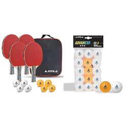 JOOLA Ensemble de Tennis de Table - 4 Raquettes/8 Balles & Balle de Tennis de Table 3 Étoiles Training Advanced 40 mm de Diamètre - 15 Pièces Blanc