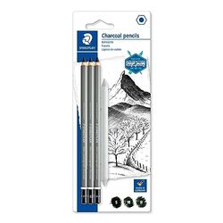 Staedtler Mars Lumograph Charcoal, Crayons fusains de très haute qualité, Gamme Design Journey, Étui blister avec 3 crayons assortis et 1 estompe en papier, 100C SBK4