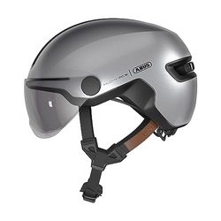 Casco da città ABUS HUD-Y ACE - casco da bici elegante con visiera e luce posteriore a LED magnetica, ricaricabile - per uomo e donna - Arancione, argento M