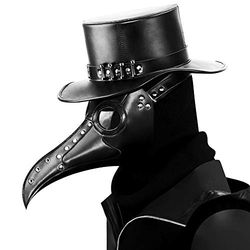 Masque de médecin de la peste en cuir noir à long nez d'oiseau masque de peste Steampunk Halloween Costume masque pour adulte