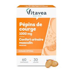 Vitavea - Pépin de Courge 1000MG - Complément alimentaire Homme - Confort Urinaire - Prostate - Huile de pépin de courge - 60 comprimés - Cure 1 mois - Fabriqué en France