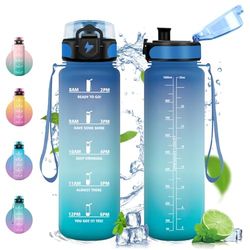 Vikastar VK-TY-SDZYG-1000ML-JB-Blue-Green, 500ml/1000ml/1500ml Borraccia con Cannuccia, Senza BPA Unisex-Youth, Blu-Verde, 1000 ml