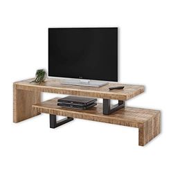 Stella Trading BEED Bas en Bois Massif Mangue réglable Individuellement – Meuble TV de qualité supérieure de Style Industriel pour Votre Salon, Métal, 140 x 45 x 40 cm