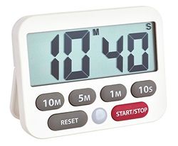 TFA Dostmann Temporizador digital e cronómetro 38,2038,02, tempo até 99 min 50 segundos, alarme extra forte, entrada de tempo fácil e rápida, branco, 90 x 17 (37) x 70 mm