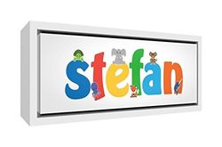 Little Helper STEFAN3084-FC-15DE Houten ingelijste canvasdruk, gepersonaliseerd, nieuw en gespannen op spieraam, klaar om op te hangen, jongensnaam, Stefan, groot, 34 x 84 x 3 cm
