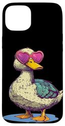 Divertente costume da anatra con occhiali da sole per fan a forma di cuore Custodia per iPhone 15 Plus