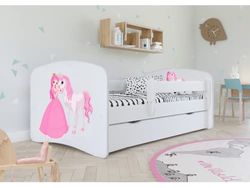 Lit babydreams 2 Blanc Princesse et Cheval tiroir et Matelas Inclus 180/80