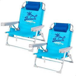 AKTIVE Confezione da 2 sedie pieghevoli multiposizione per spiaggia, giardino, terrazza o campeggio, 5 posizioni, 53 x 58 x 80 cm, con borsa, sottobicchieri, fermaporta ribaltabile, portata 110 kg,