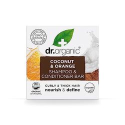 Saponetta Shampoo e Balsamo Dr Organic Cocco & Arancia, Nutriente, Per Capelli Ricci e Spessi, NUOVO, Senza Plastica, Naturale, Vegano, Cruelty-Free, Senza Parabeni e SLS, Biologico, 75g