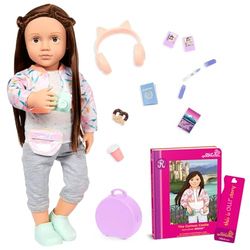 Our Generation Poupée Posable de 18 Pouces - Yeux Marron réalistes et Cheveux Longs Marron - Bagage de Transport et Accessoires de Voyage - Pretend Play - Toys for Kids Ages 3 & Up - Reese