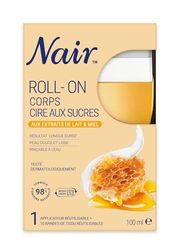 NAIR - Roll-On Cire au Sucre, aux extraits de Lait & Miel, spéciale Peaux Sèches & Sensibles, avec 10 Bandes Réutilisables Rinçables à l'Eau, Roll-On de 100ml