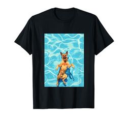 Divertido Belga Malinois En Piscina Agua Nadar Lindo Perro Mamá Papá Camiseta