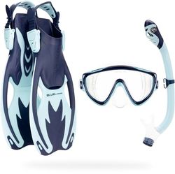 CRESSI Tinetto Rocks Dry Set Blue Navy/Ice Cyan L/XL - Snorkelset voor Kinderen Kort Verstelbare Vinnen, Siliconenmasker en Droog Snorkel, Blauw Navy/ijs cyaan, L/XL