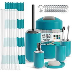 Juego de Accesorios de baño con Juego de Cortina de Ducha, dispensador de jabón, jabonera, Soporte para Cepillo de Dientes con Taza, Juego de Cortina de Ducha con Forro y Ganchos, Cepillo y Soporte
