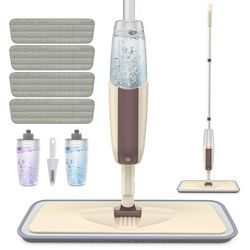 HOMTOYOU, Mocio a spruzzo per la pulizia dei pavimenti, mocio a pavimento asciutto a bagnato con 2 bottiglie ricaricabili e 4 panni in microfibra lavabili, per casa, cucina, legno, laminato, legno