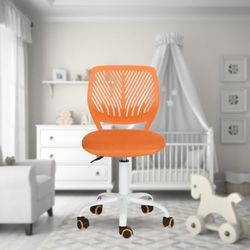 FurnitureR Chaise de Bureau Polyvalente pour Enfants, Chaise de Travail sans Accoudoirs à Hauteur Réglable, Chaise d'Étude Pivotante Colorée pour L'école et Le Bureau à Domicile, Orange