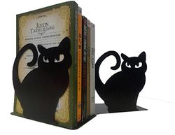 Black Metal Cat Design Bookend Book End Non Slip Library School Office Home
